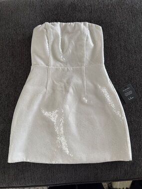 Lulu's White Sequin Strapless Mini Dress